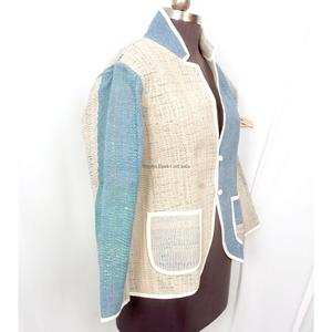 New Arrival Indian Handmade Cotton Patchwork Multicolor <b>Kantha</b> <b>Jacket</b> with pocket & button decorateEthnic Style for casual wear - Product Image 3