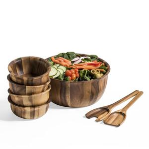 Juego de ensaladera clásica ecológica de madera de acacia con utensilios, espátula para ensalada con estampado esmaltado, cuchillo para queso, tapa para ensaladera, ideal para fiestas - Product Image 6