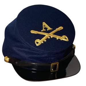 Réplique du Képi de cavalerie de l'Union de la guerre civile, généralement en laine bleu marine, avec visière en cuir et insignes en laiton. - Product Image 1