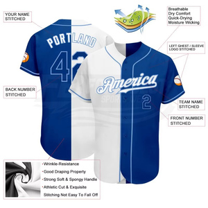 Auténtica Camiseta de Béisbol Blanca con Azul Claro, Diseño Dividido, Estampado Moderno, 100% Poliéster, Personalizada, Corta, Transpirable, para Verano - Product Image 3