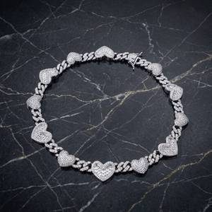 Collier en argent 925 avec diamants Moissanite VVS, style Hip Hop, passe le testeur de diamants, chaîne cubaine en forme de cœur, pour unisexe - Product Image 2