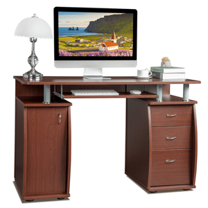Scrivania per Computer Portatile 55x115x74cm in MDF Color Caffè con 3 Cassetti e Anta, 1 Pezzo - Product Image 6