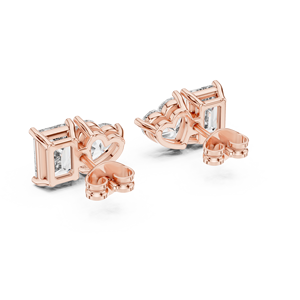 Premium Quality Toi Et Moi Lab Grown Diamond <b>Stud</b> <b>Earrings</b> Beautiful Heart & <b>Emerald</b> Cut 14K Solid Rose Gold Luxury Style <b>Studs</b> - Product Image 2