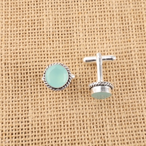 Handmade Designer Blue Aqua Chalcedony Gemstone <b>Cuff</b> Links Set In 925 Sterling Silver Plated Jewellery For Men And Women - Product Image 1