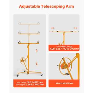 Elevador de paneles de yeso amarillo de 16 pies, resistente, 150 lb, con brazo telescópico ajustable y ruedas bloqueables, herramientas para paneles de yeso. - Product Image 3