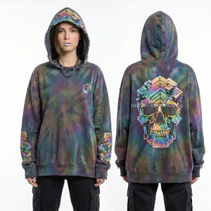Sweat-shirt sur mesure 500 GSM pour femme, tie-dye foncé, motif crâne en cristal de bismuth arc-en-ciel, coupe oversize, impression 3D, style streetwear - Product Image 1