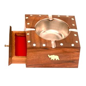 Cendrier en bois artisanal – Cendrier vintage pour cigarettes, cigares, décoration maison et bureau, rond, 1 pièce - Product Image 4