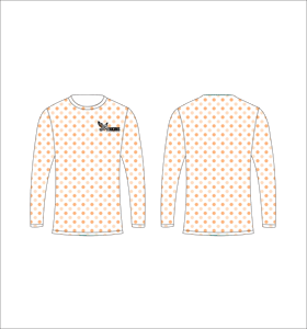 Camiseta Deportiva Ligera de Manga Larga Sublimada Personalizada con Diseño de Puntos Blancos y Duraznos, Proveedor de Ropa al Por Mayor - Product Image 1