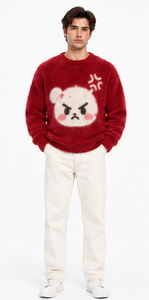 unisex <b>vintage</b> mohair <b>sweater</b> reversible fuzzy jacquard pullover oversized crewneck handknitted winter knitwear oem odm custom - Product Image 5