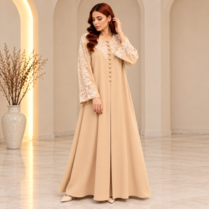 Women Lace Dantel Abaya UAE Loose Flared Long Modest Islamic <b>Dress</b> Button Front Wide Sleeve Luxury Wholesale OEM ODM Elegant New - Product Image 1