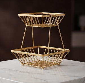 2-Tier Gold Metal Wire Fruit Storage <b>Basket</b> <b>Stackable</b> Countertop Vegetable Organizer Kitchen Tableware Stand - Product Image 2