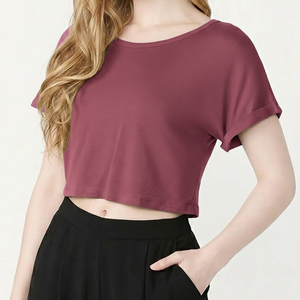 Crop Top Short Sleeve Round Neck Breathable Loose Fit Active Wear <b>Rolled</b> Cuff Casual Custom OEM Wholesale Manufacturer - Product Image 1