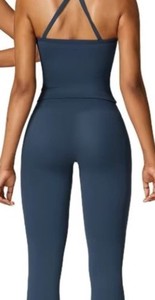 Ensemble de yoga 2 pièces sans couture à manches longues, froncé, taille haute, col rond, couleur unie, longueur intégrale, en Spandex/Nylon extensible dans les quatre sens - Product Image 3