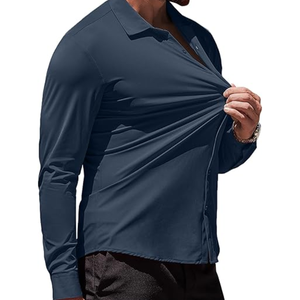 Camisa de Vestir para Hombre, Tejido Sólido, Manga Larga, Cuello Clásico, Antiarrugas, Estilo Formal y Casual de Negocios - Product Image 2