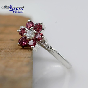 Rhodolite <b>Garnet</b> 925 Sterling Silver Floral <b>Ring</b> Elegant Red Gemstone Zircon Cluster Engagement Wedding Jewelry Women Gift - Product Image 3