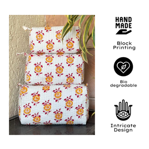 Premium Hand Block Print <b>Toiletry</b> Bag Set of 3 Sizes Multi Function Cosmetic Travel <b>Storage</b> Bags for Men Women PVC Inner Lining - Product Image 2