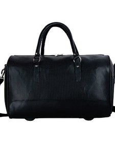 Sac de voyage décontracté de luxe noir en cuir véritable avec fermeture éclair, grand sac de week-end à roulettes, bagage de transport écologique et résistant à l'eau - Product Image 1