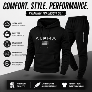 Alpha Usa Conjunto de Sudadera con capucha y pantalones para hombre Chándal informal negro con estampado de bandera americana Ropa de otoño Conjunto de 2 piezas Tallas grandes - Product Image 2