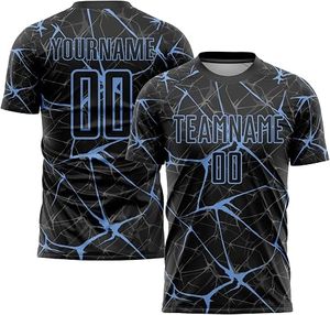 Conjunto de Uniforme de Fútbol Sublimado Personalizado, Negro y Azul con Patrón Agrietado, Camiseta Deportiva de Manga Corta para Hombre, Absorbe la Humedad - Product Image 4