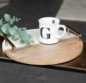 Plateau de bar moderne et créatif en métal avec poignées dorées en bois, design marbre blanc et brun, forme multifonctionnelle pour mariages et Ramadan - Product Image 2