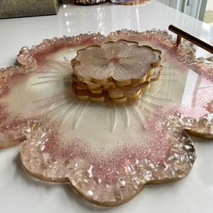 Handmade <b>Ceramic</b> Luxury Art Decorative Tray with <b>Coasters</b> Eco-Friendly Washable Modern Home Decor Daily Use Food Fruit Design - Product Image 2