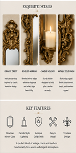 Antique Brass <b>Wall</b> <b>Sconce</b> Set of 2 Framed Candle Holders Traditional Decorative Hanging Ornamental Design - Product Image 5
