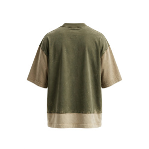 Amkoor Men's Oversized Raglan Sleeve <b>T</b>-<b>Shirt</b>-Olive Khaki Beige Color Block 100% Cotton Contrast Trim Mineral Wash <b>4XL</b> - Product Image 2