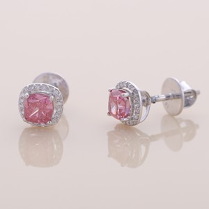 Pendientes de Diamante Rosa con Corte Cojín Cultivado en Laboratorio, Certificados por IGI, con Halo, Oro de 18K, Pendientes de Lujo - Product Image 2