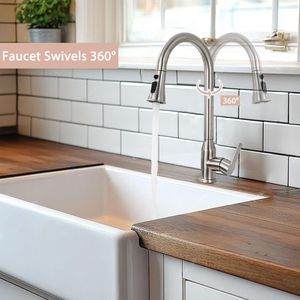 Rubinetto da Cucina ad Arco Alto Monocomando in Acciaio Inossidabile Nichel Spazzolato con Doccetta Estraibile - Product Image 3