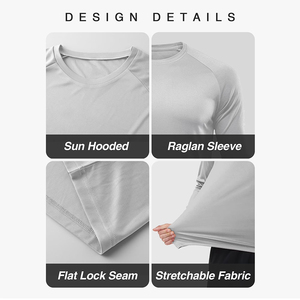 Camiseta Deportiva Transpirable de Manga Larga, Cuello Redondo, Color Sólido, Corte Ajustado, Informal, en Gris, Blanco y Naranja - Product Image 4