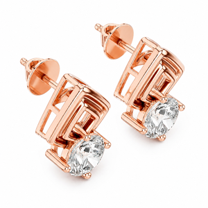 Boucles d'oreilles clous géométriques plaquées or rose avec diamant moissanite taille ronde, bijoux pour femme à porter au quotidien - Product Image 5