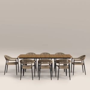 Juego de Mesa de Comedor Rectangular Resistente y Minimalista con Ocho Sillas Cómodas para Restaurante o Uso en Exteriores - Product Image 2
