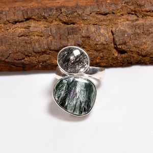 Bague en quartz rutile noir, argent sterling 925, style bohème, bijoux faits à la main, cadeau - Product Image 2