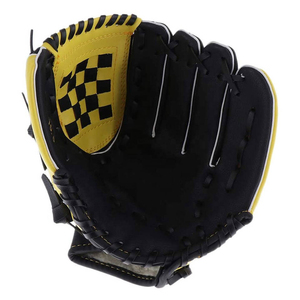 Leather <b>Baseball</b> <b>Glove</b> Right-Handed Outfield Full Finger Black Yellow Checkered Design Hook And Loop Closure Batting <b>Gloves</b> - Product Image 1