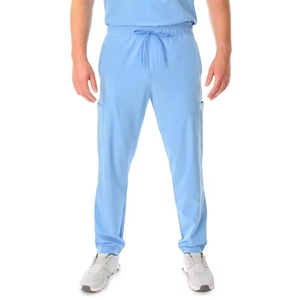 Men Light Blue V-Neck Short Sleeve Scrub <b>Top</b> Cotton Polyester Woven Hospital Uniform Set - Product Image 2