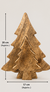 Arbre de Noël en bois superposé rustique/contemporain fait main et écologique avec étoile en métal argenté, décoration d'intérieur pour table - Product Image 4