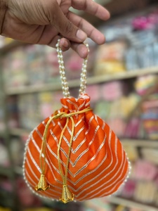 Elegant Leheriya Potli Bag Exquisite Gota Patti Work Delicate Pearl <b>Bead</b> Border Handcrafted Accessory Stunning Ethnic Clutch - Product Image 4