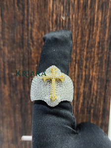 Bague pour homme en or blanc avec diamant, design religieux en croix plaqué argent 925, diamant de laboratoire taille brillant rond, bijoux - Product Image 2