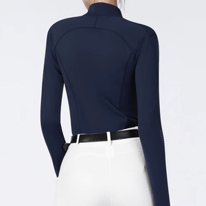 Women Navy Blue Quarter Zip Equestrian Riding Base Layer Shirt Sleeveless Stretch Eco-Friendly Anti-UV Training Show <b>Top</b> Custom - Product Image 2