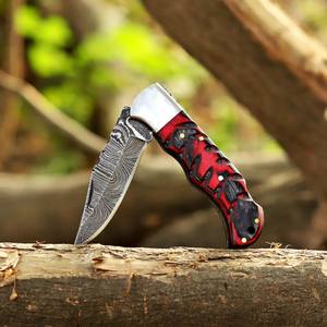 Couteau pliant en acier Damas avec verrouillage arrière, manche en bois Pakka, étui de transport vertical, couteau de poche EDC pour la chasse et le camping, couteau personnalisé OEM - Product Image 4