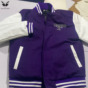 With Customization Product OEM ODM Casual Color Block With Embroidery <b>Purple</b> & White Loose Fit College Baseball <b>Varsity</b> <b>Jackets</b> - Product Image 2