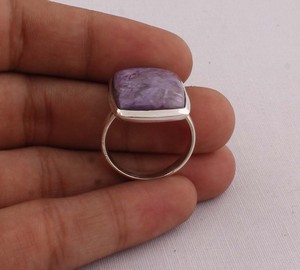 Wholesale 925 Sterling Silver Natural Russian Charoite Ring <b>Cushion</b> Cut Purple Gemstone <b>Statement</b> Ring Handmade Artisan Jewelry - Product Image 3