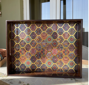 Nouveau dernier plateau de service en bois meilleure vente dessus de table décoratif indien traditionnel fait à la main - Product Image 4