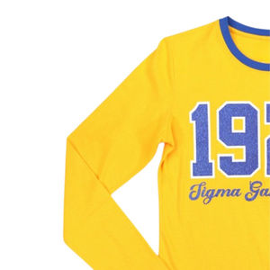 Camiseta de Manga Larga Sigma Gamma Rho SGRho 1922, Dorada, 100% Algodón, con Letras Griegas Impresas con Purpurina, Ropa de Hermandad, Camiseta Greek Life - Product Image 2