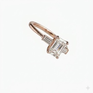 Bague de fiançailles en or jaune 18 carats certifiée IGI, 1,14 carat, couleur E, VVS2, taille émeraude, bague trilogie émeraude 1 carat, bague en diamant de laboratoire - Product Image 5