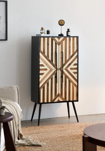 Decorative Geometric Wooden Accent Cabinet with <b>Metal</b> Frame Storage <b>Cupboard</b> Wholesale for Modern Interior Design and Homes - Product Image 2