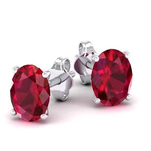 Boucles d'oreilles solitaires REYES en or rose 14K 18K 22K avec rubis taille ovale 2,5 carats pour femme, fermoir à vis, prix de gros, pour mariage - Product Image 5