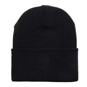 Gorro de Punto Acrílico Negro Unisex, Gorro de Invierno Informal con Borde, Color Sólido, para Adultos, 56-58 cm, Tejido por Computadora - Product Image 6
