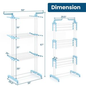 Stendibiancheria in Metallo Blu a 4 Ripiani, Resistente, con Ruote, Pieghevole, per Uso Interno ed Esterno - Product Image 4