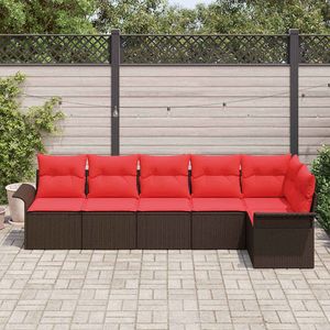 Ensemble de canapés de jardin en polyrotin marron 6 pièces avec coussins - Product Image 3